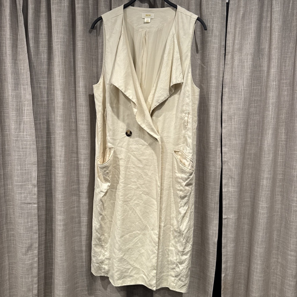 Maeve Large Lagenlook Oversized Boho Hippie Linen Blend Duster Vest Trench Drape